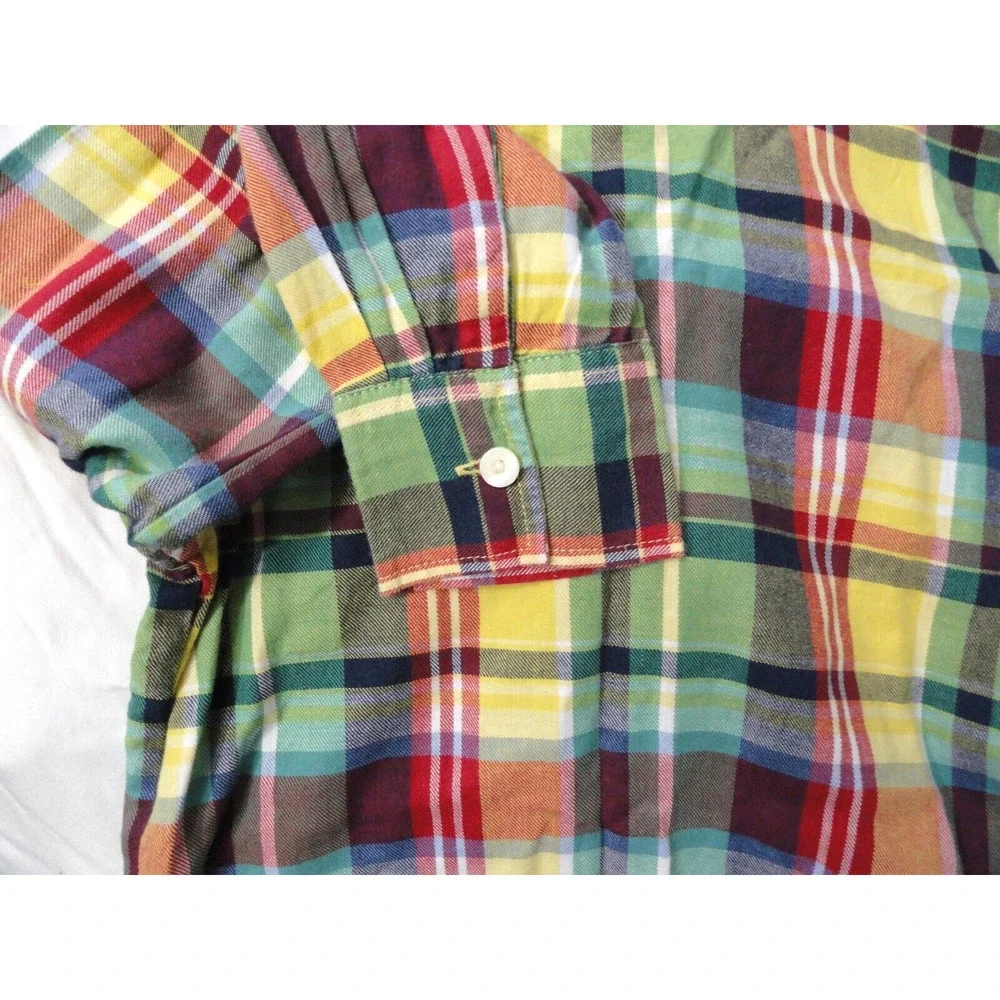 Ralph Lauren Button Up Long Sleeve Shirt Girls Size 5 Yellow Blue Plaid Ruffles